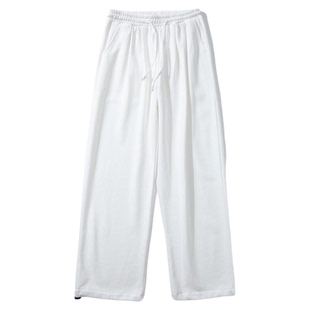 白色裤子男冬季加绒加厚美式潮流宽松直筒束脚休闲裤运动卫裤男款