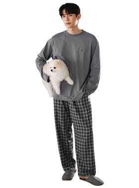 贝妍男士春秋柔软棉长袖套头睡衣