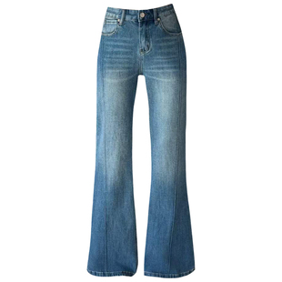 2026春季JEANS阿凡牛67793蓝四面弹舒适修身显瘦女牛仔微筒喇叭裤