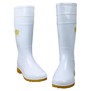 食品靴白色中高筒胶鞋牛筋底防油酸碱防滑食品厂专用厨房工作水鞋