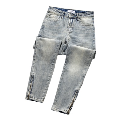 秋季复古水洗小脚修身牛仔长裤男