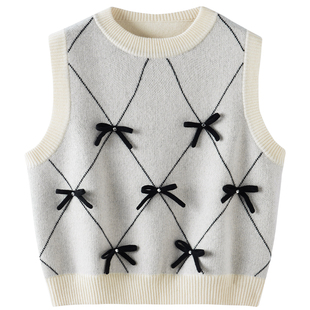 亮眼小细节~100%纯山羊绒背心女蝴蝶结加厚保暖秋冬针织马甲外穿
