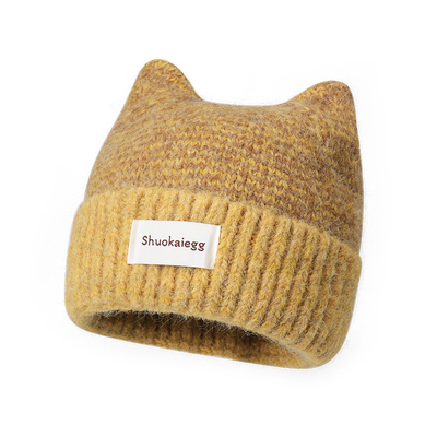 GOLDARTIST粉色猫耳朵针织帽女2025新款显脸小毛线帽秋冬保暖帽子