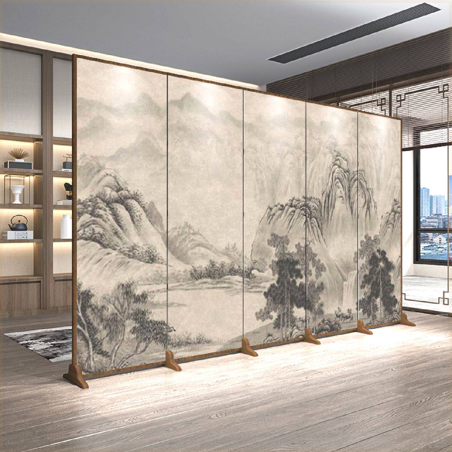 中国风屏风隔断古典中式木质屏风隔断客厅进门玄关装饰茶室山水折