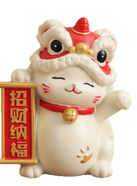 国潮醒狮招财猫摆件招财纳福