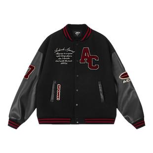 【明星苏新皓同款】美式复古撞色棒球服外套毛巾绣新款飞行员夹克