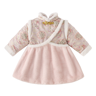 女童唐装裙子周岁女宝宝连衣裙新中式秋冬夹棉拜年服礼服儿童汉服