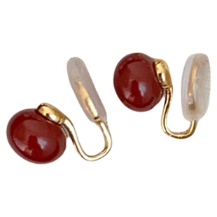 红色珍珠豆豆耳夹女秋冬复古轻奢高级感耳环新年氛围感无耳洞耳饰