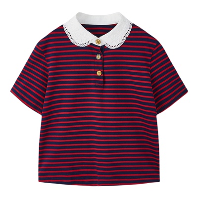 谜底polo领T恤短袖2026年春季新品学院风复古条纹百搭女261MT0015