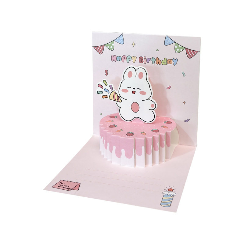卡通生日蛋糕3D立体贺卡可爱创意折叠纸雕祝福卡片礼物小朋友女