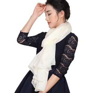 真丝丝巾围巾薄款白色小长条纱巾女士2026新款春季纯色高端披肩