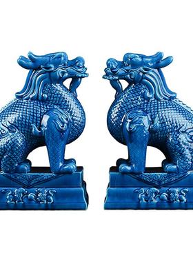 高端玄关麒麟摆件陶瓷仿古