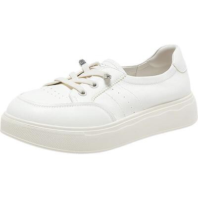 百思图春季新款牛皮厚底小白鞋