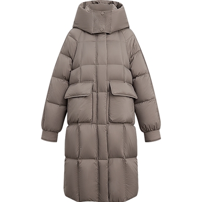 【90绒】咖色羽绒服女冬季长款连帽外套kbne秋冬新款保暖面包服女