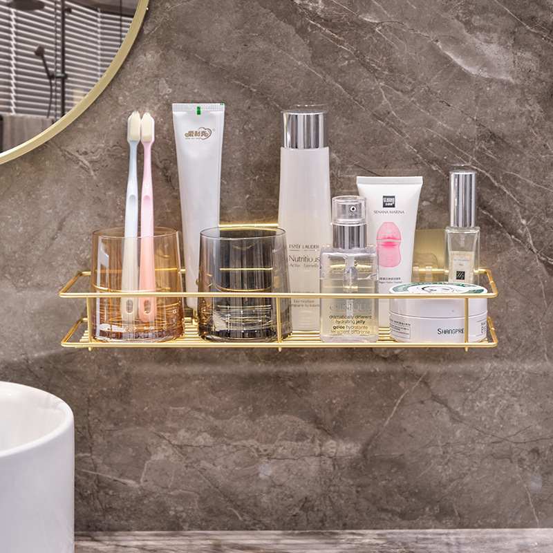 卫生间挂壁置物架轻奢免打孔洗手池收纳洗漱用品架子浴室墙面壁挂