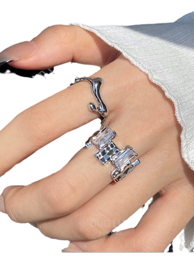 不规则拼接锆石开口戒指女独特设计感食指戒冷淡风高颜值指环