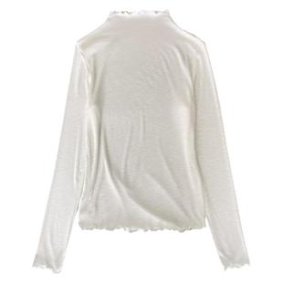 木耳边针织打底衫女薄款秋冬超弹内搭长袖T恤半高领超薄针织衫女