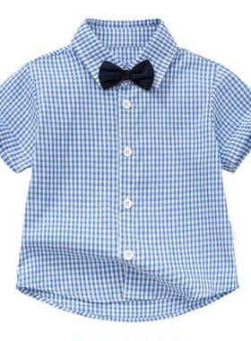 夏季男宝宝绅士格子礼服周岁套装