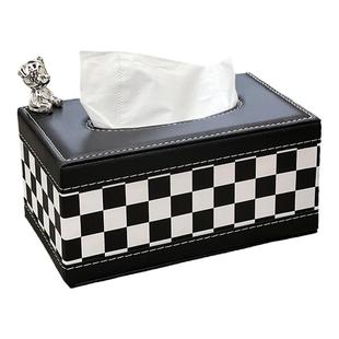 黑白棋盘抽纸盒家用客厅茶几餐厅桌面创意高级简约轻奢收纳纸巾盒