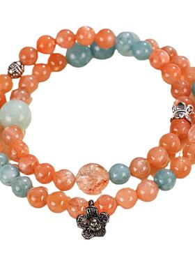 红纹石蓝玉髓太阳石天青玛瑙黑檀木手串女款小众手链饰品朋友礼物