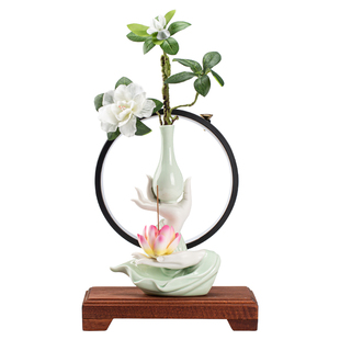 倒流香炉创意摆件陶瓷佛手莲中式沉香檀香居室客厅办公室桌面香薰