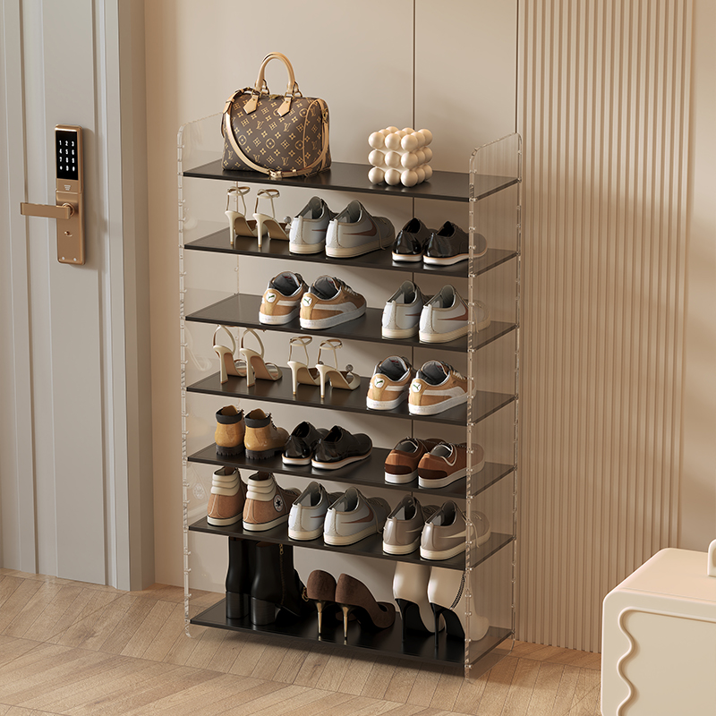 亚克力透明门口铁艺鞋架收纳悬浮家用防尘窄多层网鞋柜架子红简易