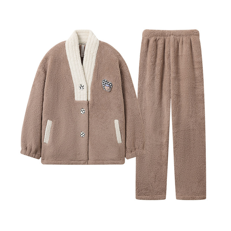 小熊部落IP睡衣女秋冬新款保暖加绒加厚大码抗静电女士家居服套装