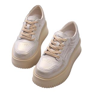 欧洲站松糕鞋女2025春新款真皮厚底小白鞋百搭增高6CM休闲板鞋潮