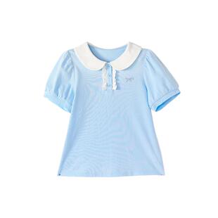 笛莎官方旗舰童装女童甜美娃娃领polo泡泡袖短袖t恤女童儿童夏装