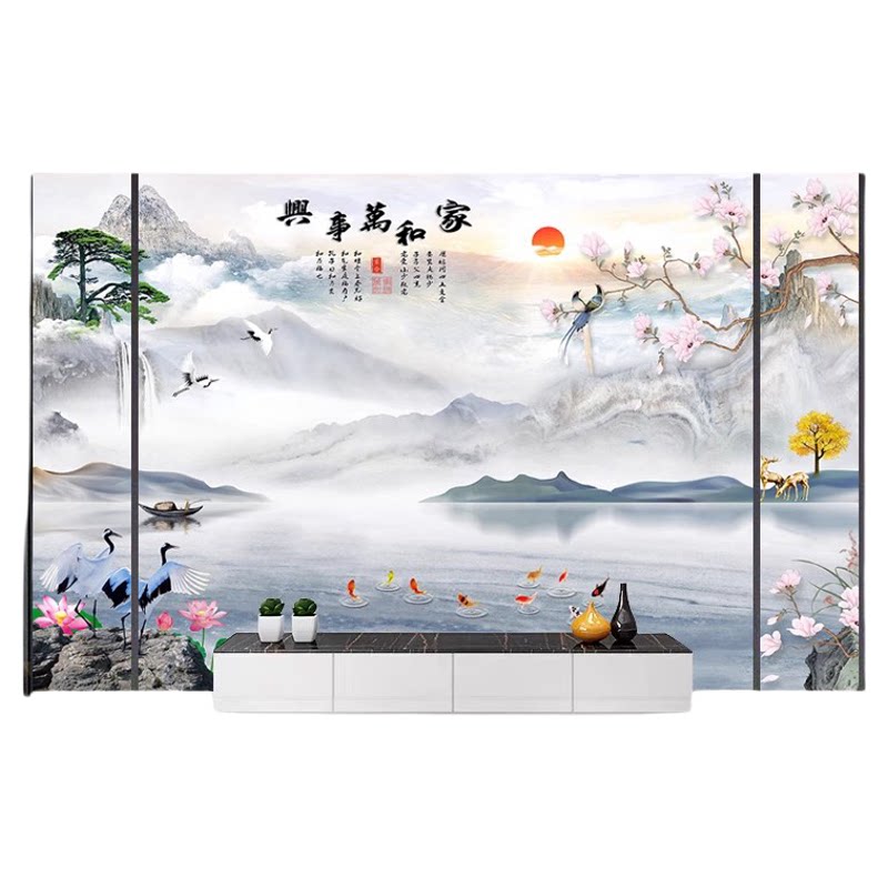 岩板电视背景墙3D雕刻客厅新中瓷砖背景墙