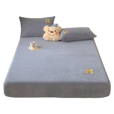 卡通刺绣牛奶绒床笠珊瑚绒床罩