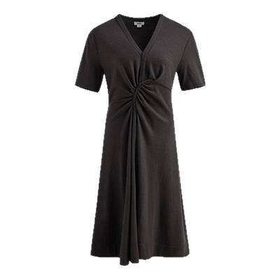 JASON WU 秋冬新款通勤休闲百搭简约V领褶皱短袖裙子长裙连衣裙