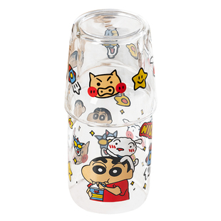 高硼硅带盖水杯子马克杯早餐杯牛奶杯玻璃杯果汁杯凉水杯蜡笔小新