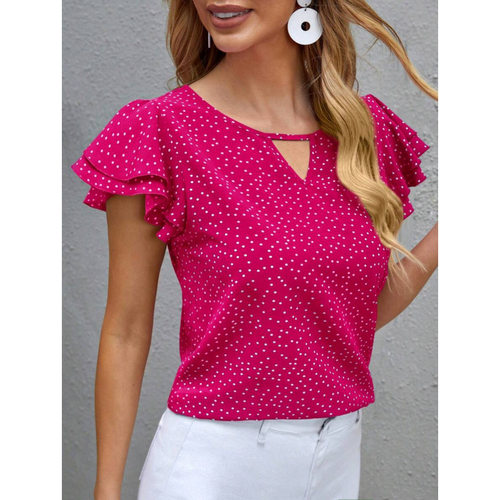 A 48681 Polka Dot Ruffle V Neck Top 波点荷叶袖 V 领衫