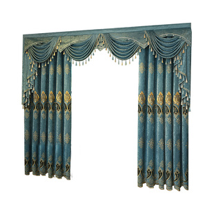 雪尼尔绣花高遮光客厅落地窗帘成品欧式加厚定制奢华卧室飘窗布帘