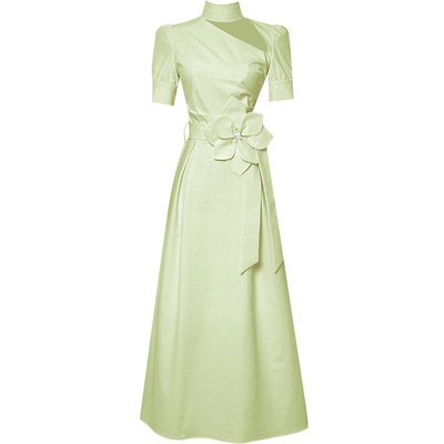 2025夏季新款女装气质优雅长款立领镂空立体花装饰连衣裙