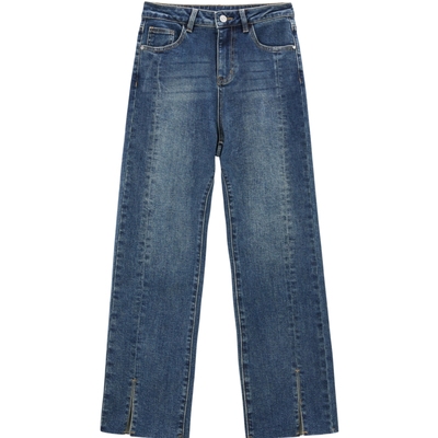 【商城同款】乐町分割线开叉牛仔烟管裤24新款百搭裤子C2HAE3142