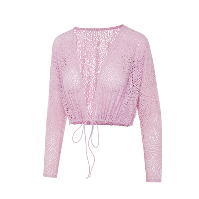 凡圣瑜伽服2026新款优雅镂空透气蕾丝长袖开衫女士外搭F16320