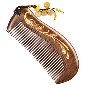 虞美人木梳生日礼物伴手礼实用礼盒檀木梳子螺钿梳刻字送女友老婆