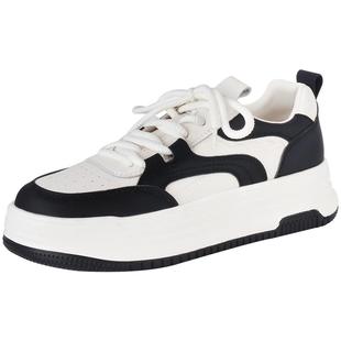 华耐女鞋2025新款春款厚底板鞋女春秋百搭增高休闲鞋黑白熊猫鞋子