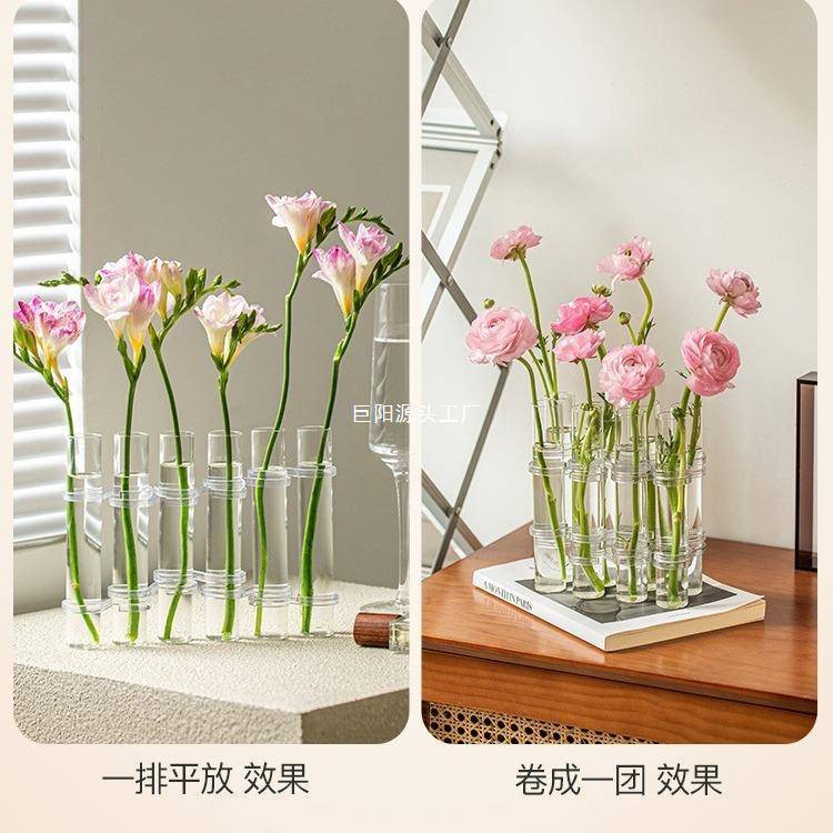 试管花瓶摆件客厅插花玻璃透明创意花盆洋高低细长牡丹感鲜花养水
