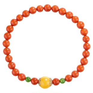 天然南红玛瑙蜜蜡碧玉手串女川料瓦西料柿子红满色满肉本命年手链