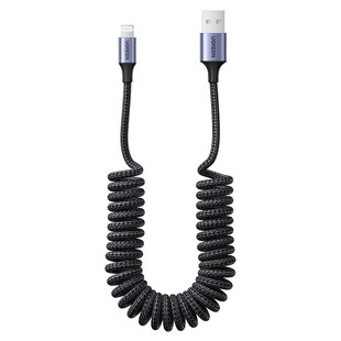 绿联车载Carplay弹簧数据线USB口Lightning充电器线编织伸缩适用苹果iPhone14手机13平板iPad12W官方11原装CL