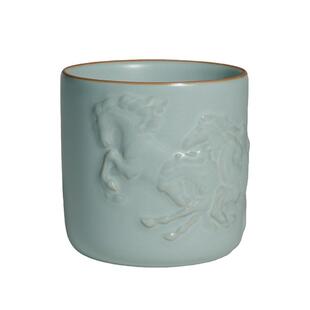 汝窑茶杯陶瓷个人专用复古风主人杯青瓷精致天青色汝瓷礼物八骏杯