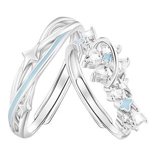 VIVIWELL星愿四叶草夜光情侣对戒小众设计轻奢精致银戒指生日礼物