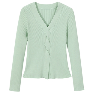 爱居兔长袖针织衫女春季职场干练修身版型时尚毛衣女上衣