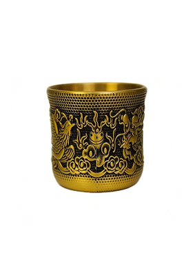 精工加厚黄铜浮雕龙凤杯装饰摆件