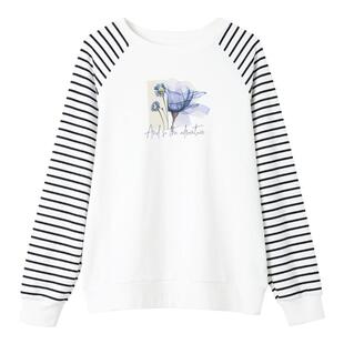 拉夏贝尔黑白条纹圆领卫衣女士2026年新款春季宽松慵懒风外套上衣