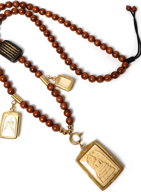 檀木五条经文三挂泰国佛牌链