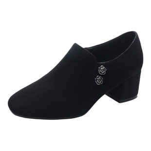 2026新款女鞋春季羊皮女士单鞋女中跟粗跟真皮皮鞋女款绒面乐福鞋